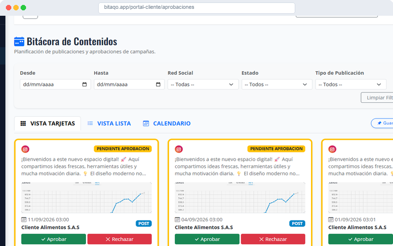 Interfaz real del portal de aprobación de clientes en Bitaqo